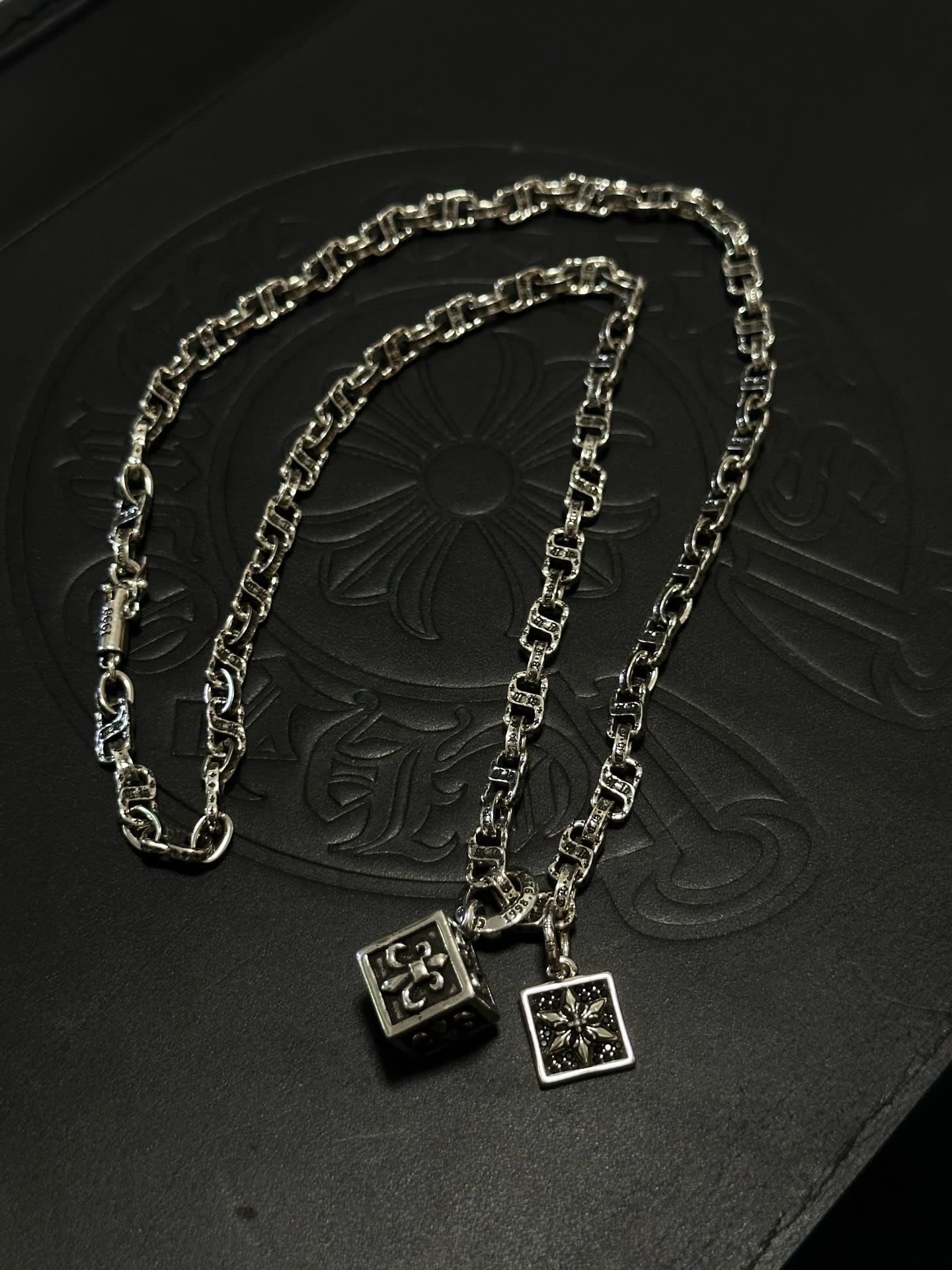 Chrome Hearts Silver Chain with Dice and Square Charms